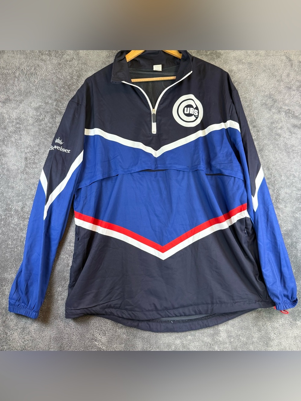 Chicago Cubs Pullover Jacket with Bold Blue and Red Chevron